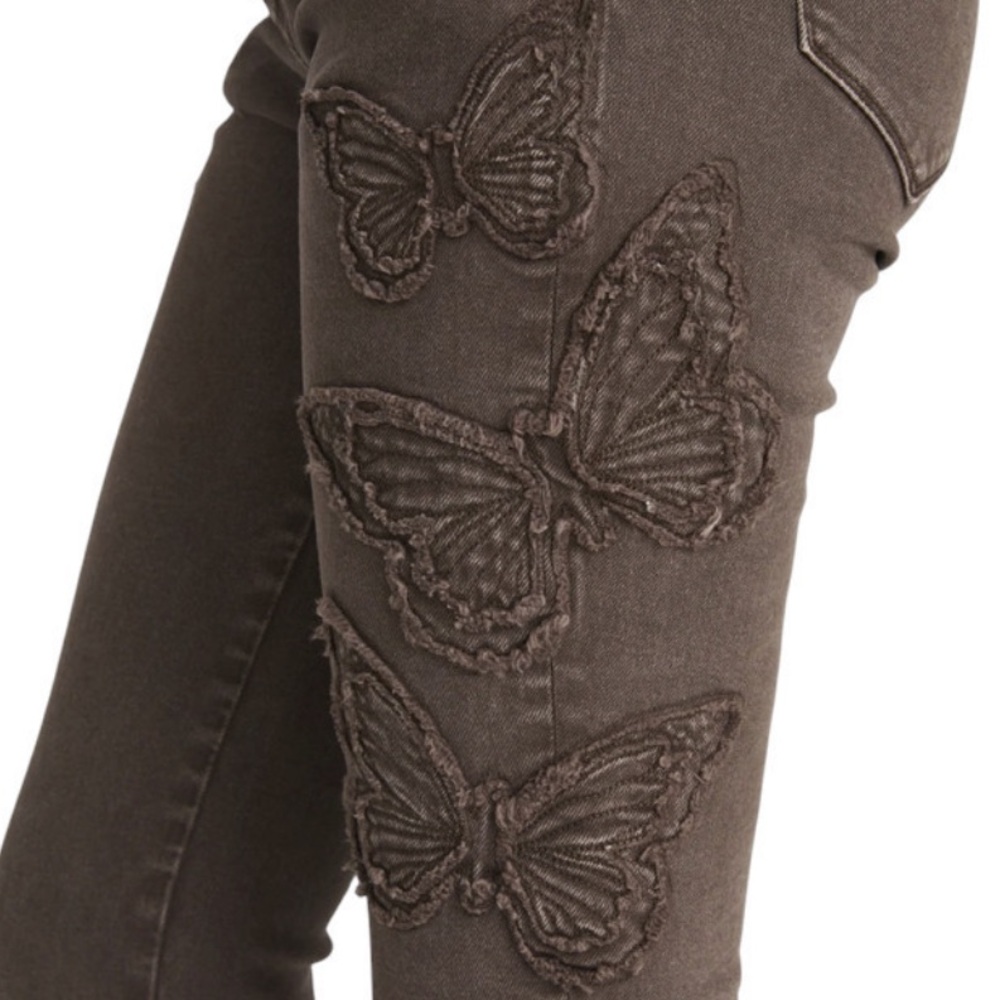 Driftwood 24 Jackie Skinny Jeans Butterfly Embroidery Brown Denim Western